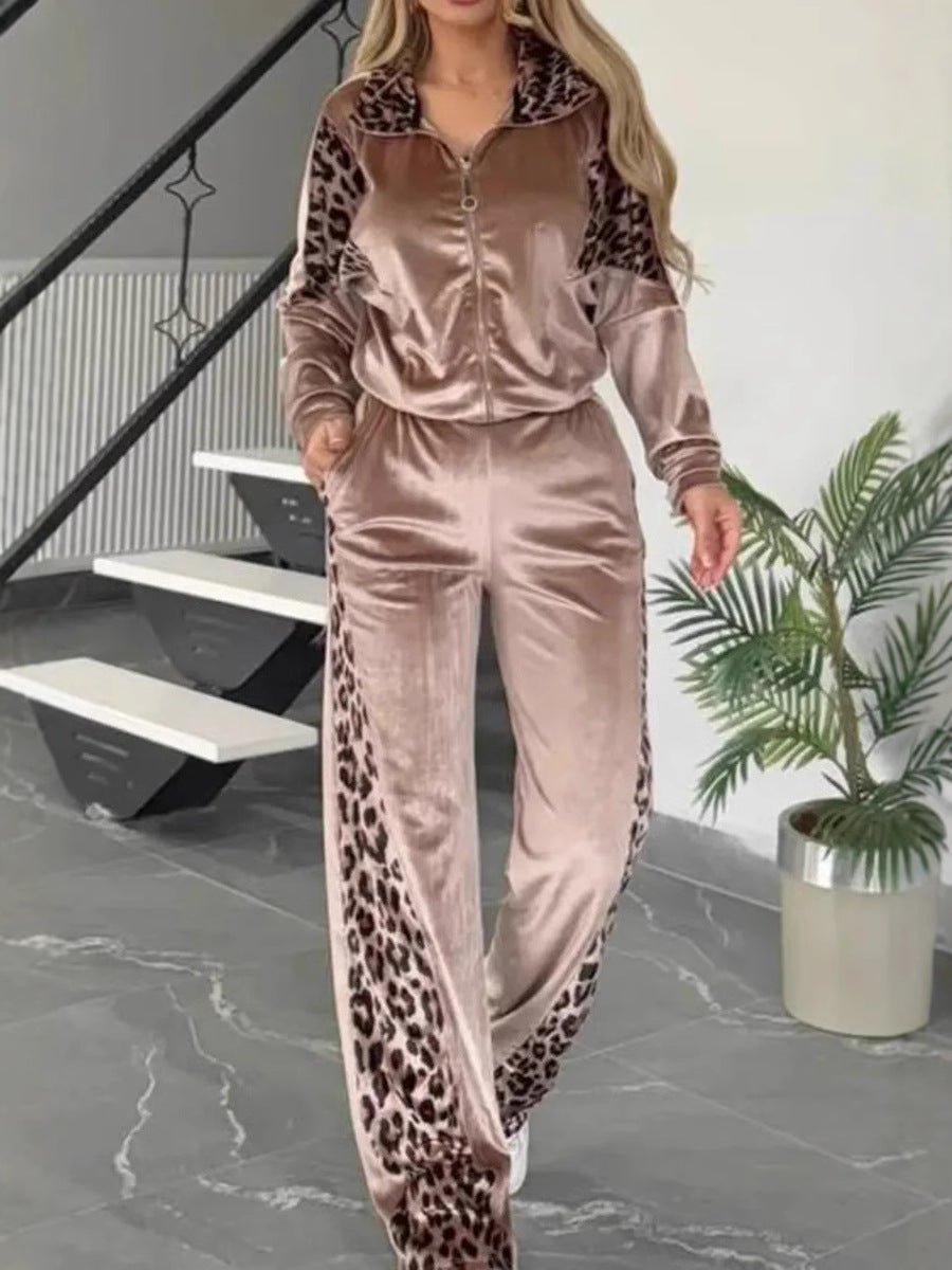 💥 RASPRODAJA ⏰ Komplet: bluza s leopard printom i kontrastne hlače za žene (jakna + hlače)