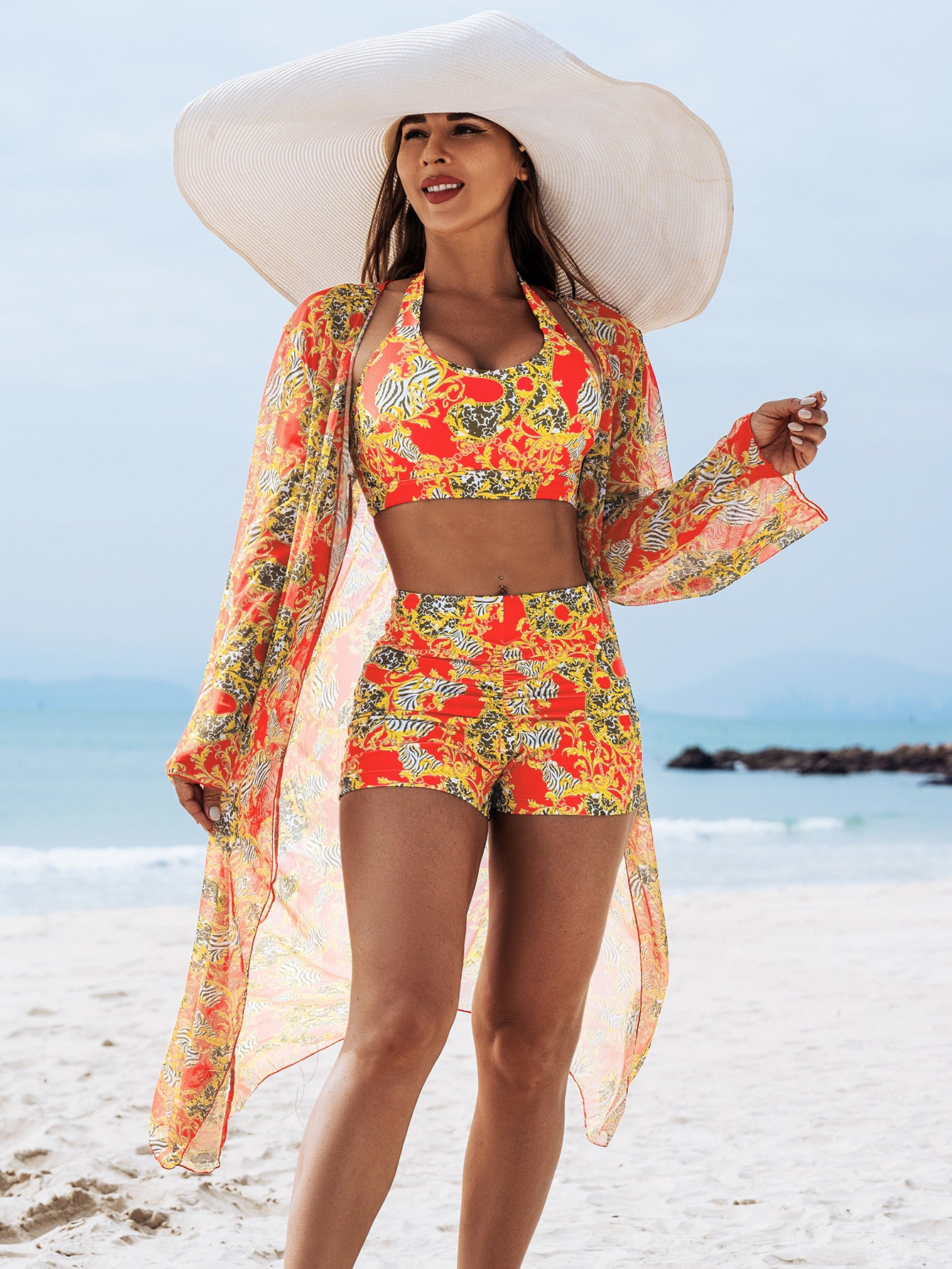 ☀️【Reducere pe timp limitat】👙【S-2XL】Bikini de damă din trei piese cu imprimeu sexy de înaltă calitate