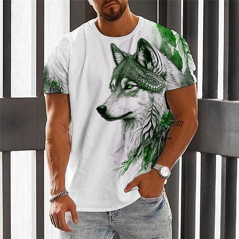 👕👕【2XS-6XL】Letní novinka 2025 Pánské ležérní sportovní tričko Wolf s 3D potiskem, krátký rukáv, velká velikost