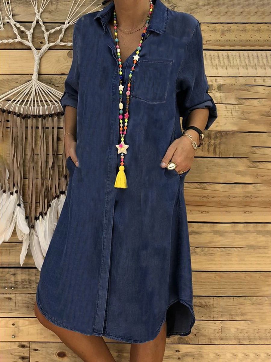 🔥💙💜🖤【Rabat ograniczony czasowo】【S-5XL】2025 plus size ladies denim dress casual dress plain color