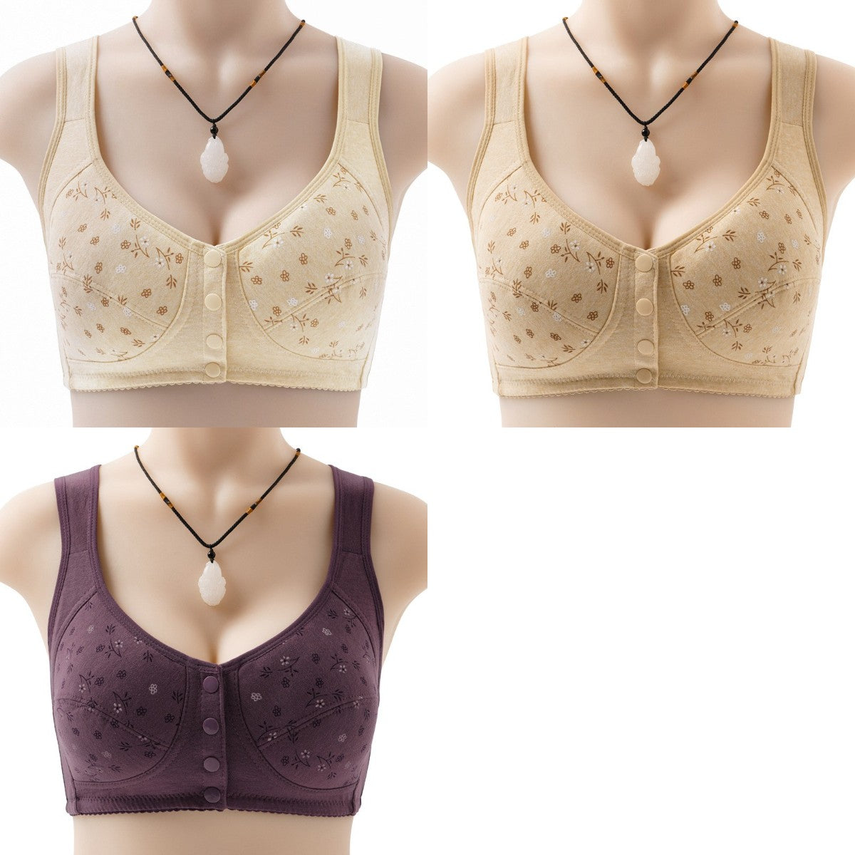 😍40-100kg❤️【3 buc】【S-6XL】Sutien fără fir pentru femei cu nasturi în față