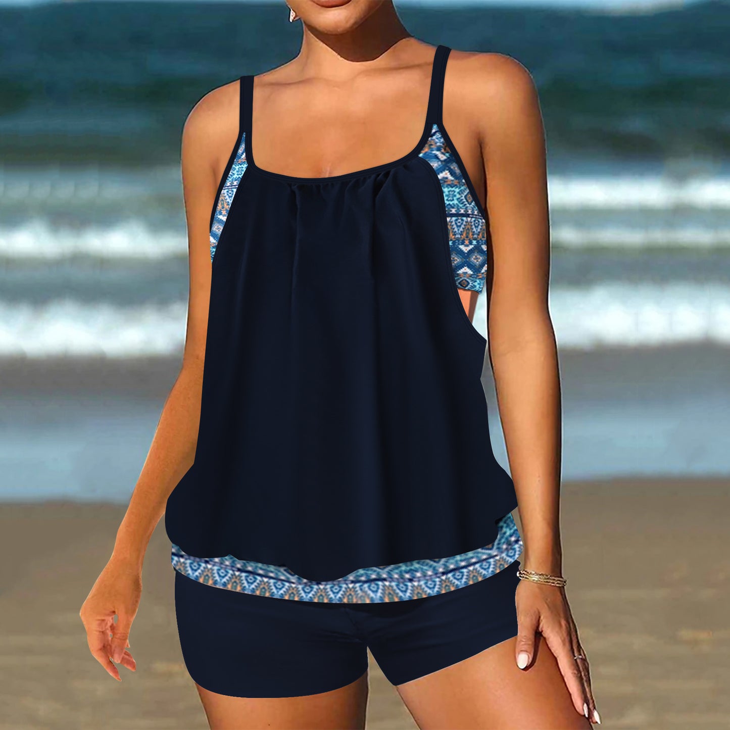 🏖️👙🌴【S-5XL】Costum de baie elegant, din două piese, mărime mare, cu imprimeu