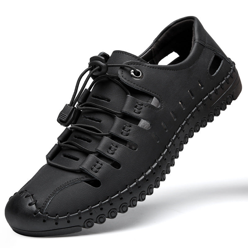 🌟【39-44】Męskie, skórzane, letnie, zamknięte sandały plażowe z wydrążonymi palcami👞✨