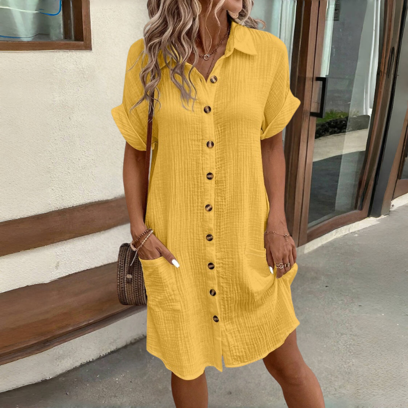 👗😍【Καλοκαιρινή προσφορά】【S-5XL】2025 Φόρεμα με κοντό μανίκι από βαμβάκι και λινό – άνετο, δροσερό και ευχάριστο ✨💃