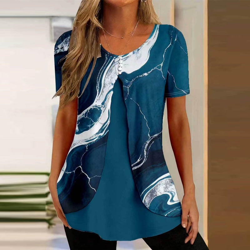 🌸【S-5XL】Elegantna bluza 2 u 1 s cvjetnim printom – široki kroj koji skriva trbuh i vitkije oblikuje figuru