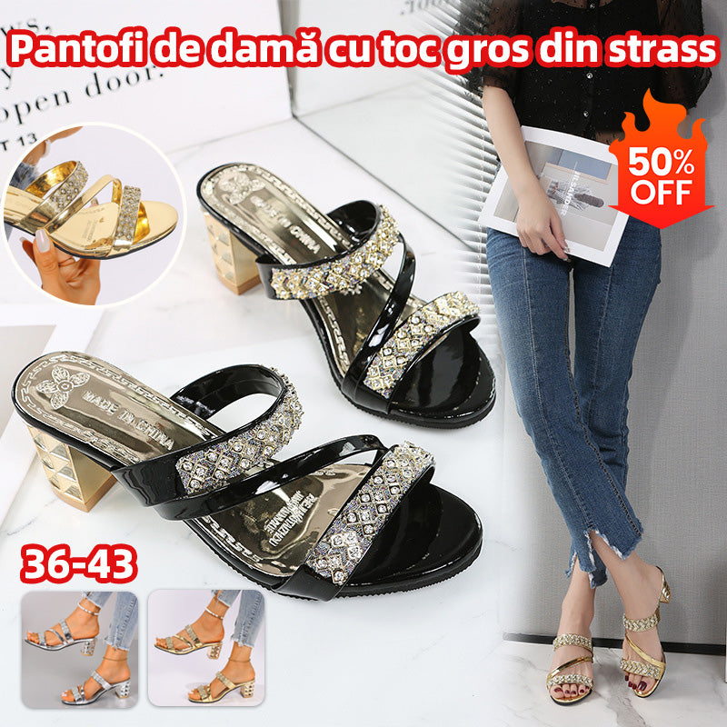 👡【36-43】Nou pentru 2025, Papuci la modă cu toc înalt cu diamante