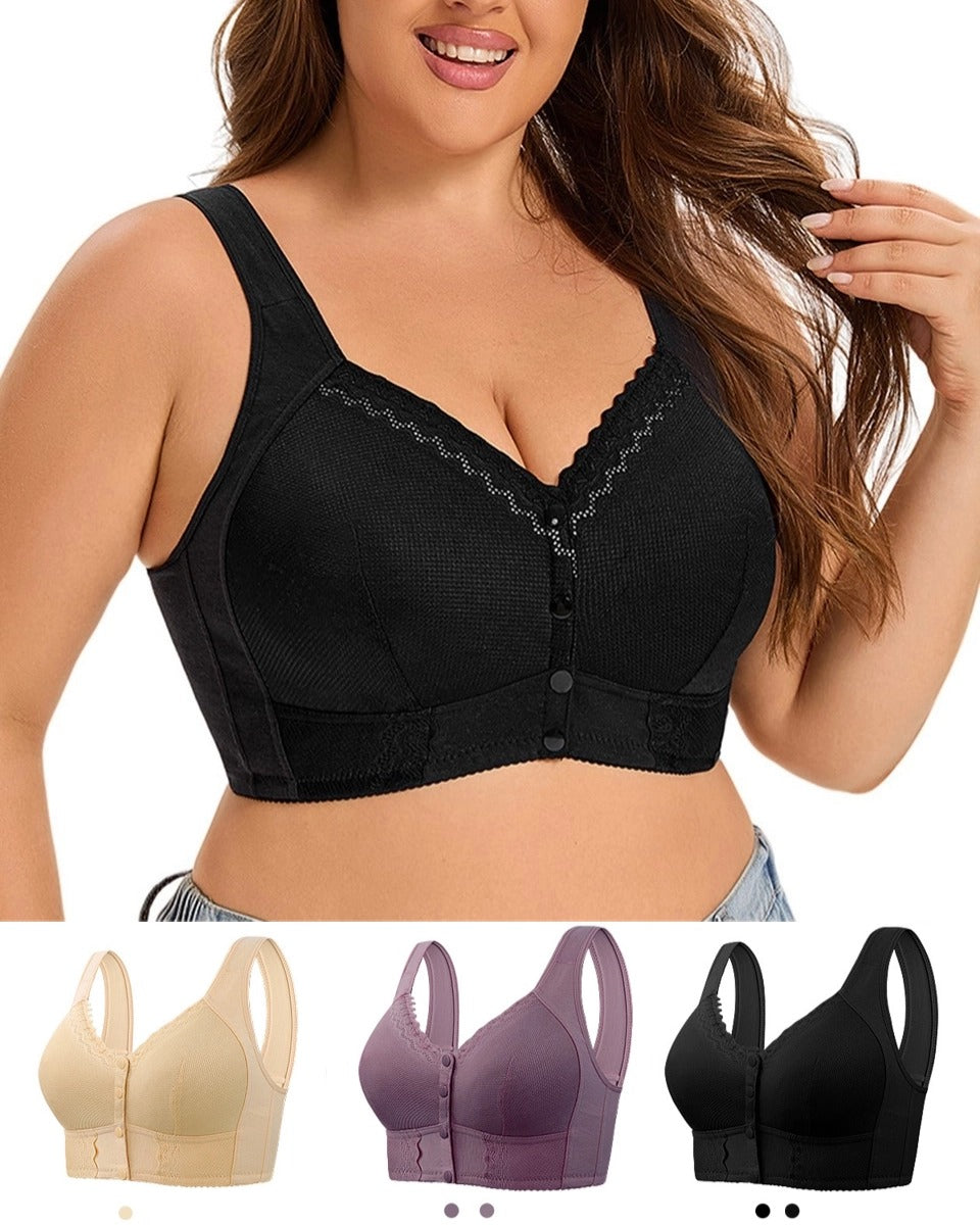 (3 szt)💕🎁【45kg-155kg】Oversized oddychający biustonosz z miękkiej bawełny, zapinany z przodu na guziki --3901375
