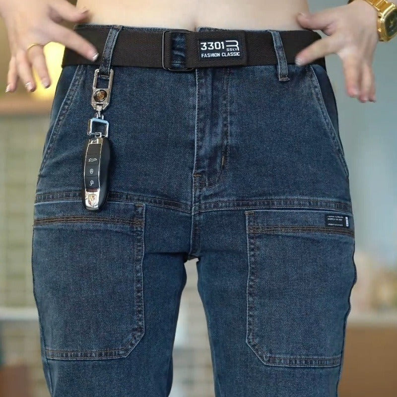 👏【Reducere pe timp limitat】👍【28-36】👖👖Blugi durabili pentru bărbați, cu picioare drepte, cu buzunare multiple