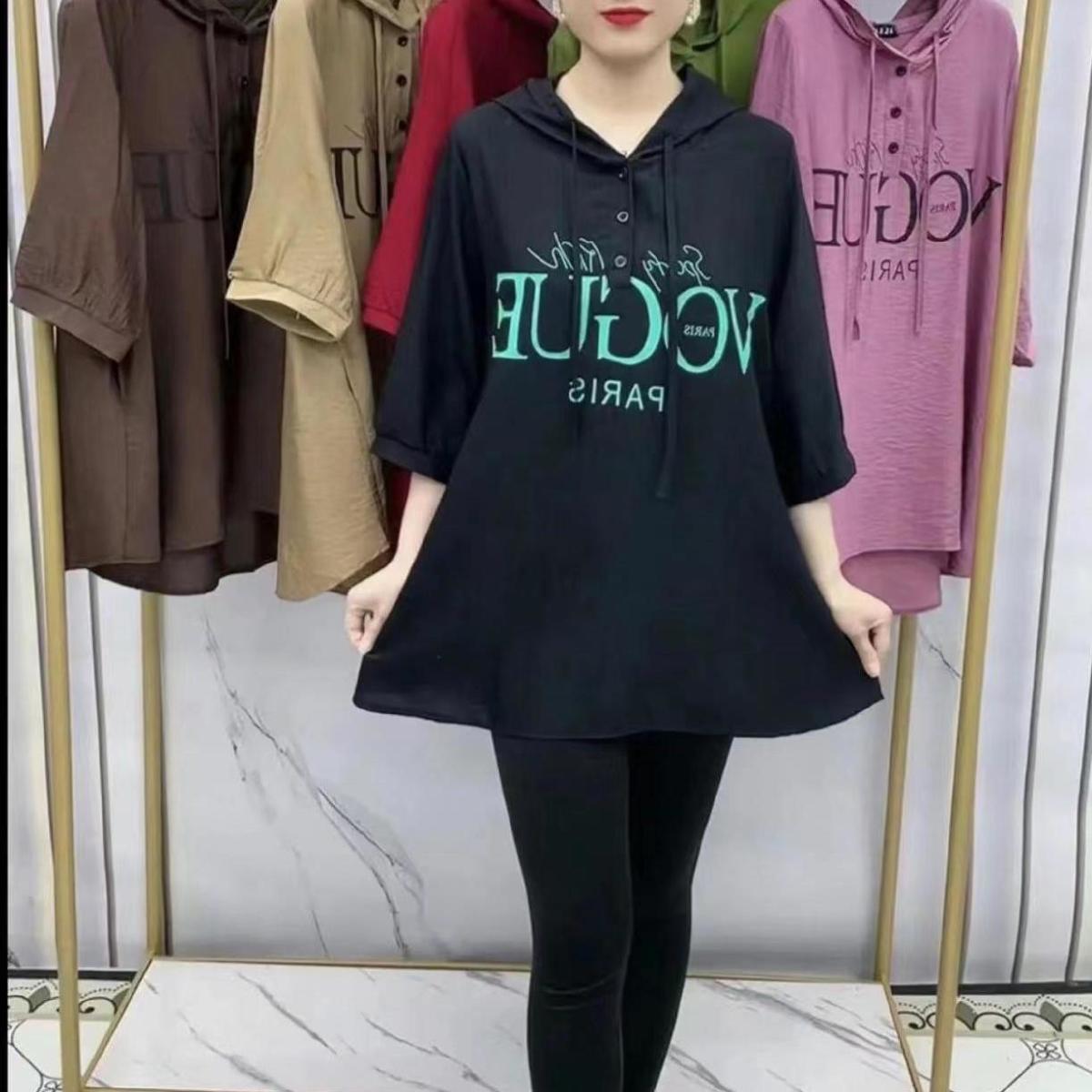 💞🔥【XL-6XL】🔥2025 lato nowy swobodny płaszcz, modny i uniwersalny luźny i zakrywający ciało T-shirt z nadrukiem liter
