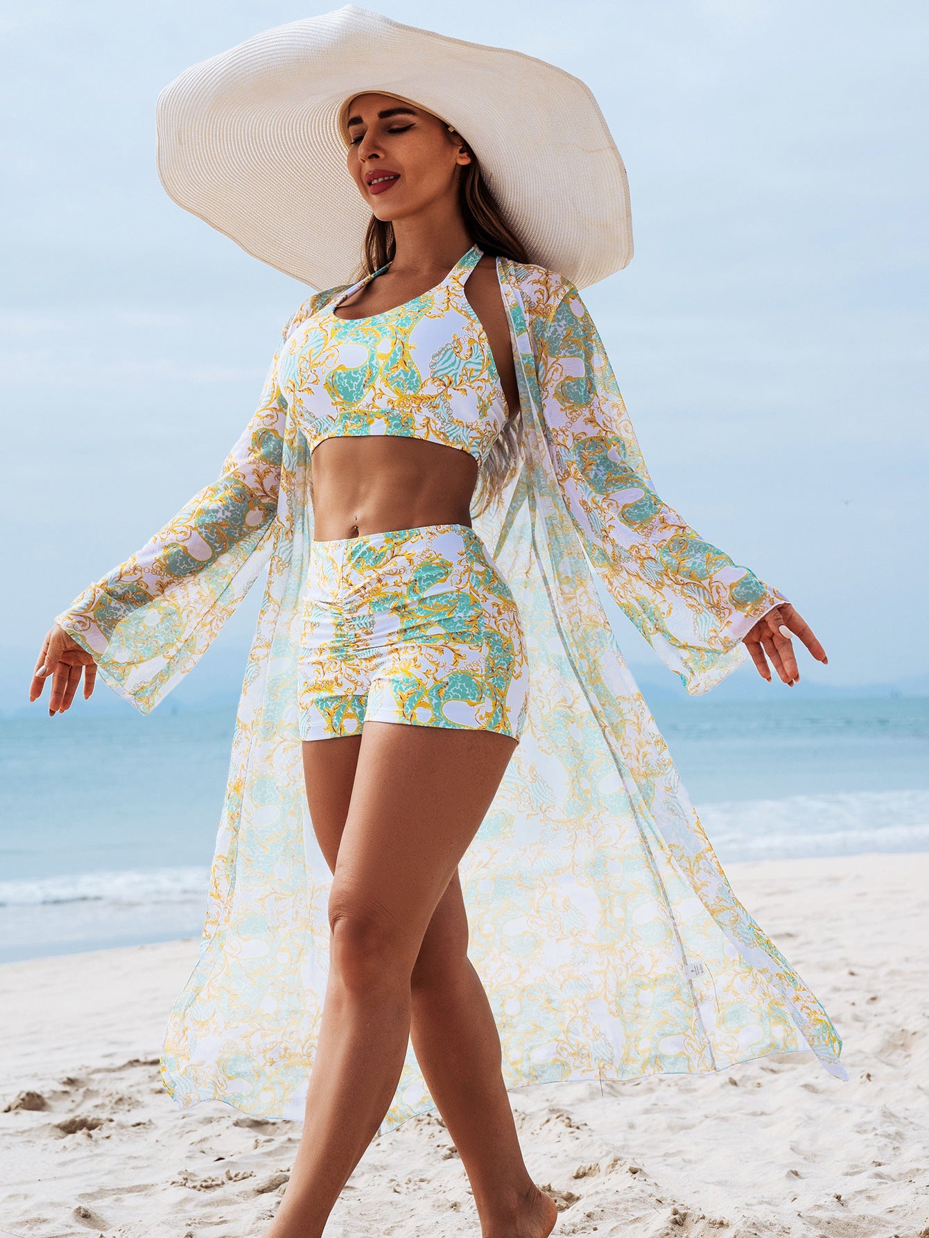 ☀️【Reducere pe timp limitat】👙【S-2XL】Bikini de damă din trei piese cu imprimeu sexy de înaltă calitate
