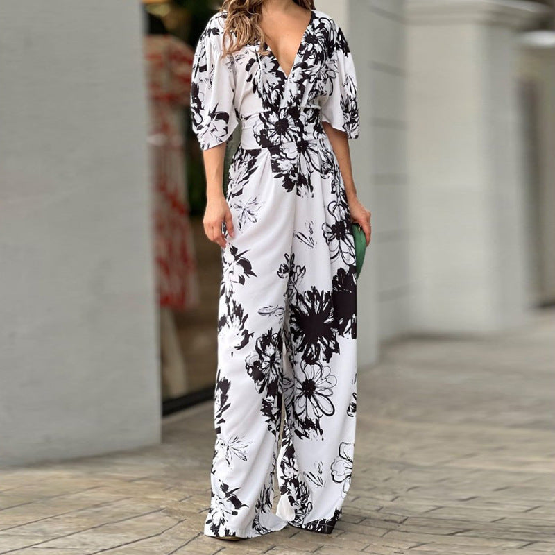 🔥【S-3XL】🥰2025 Nowa moda druk wysoka talia szeroka jumpsuit