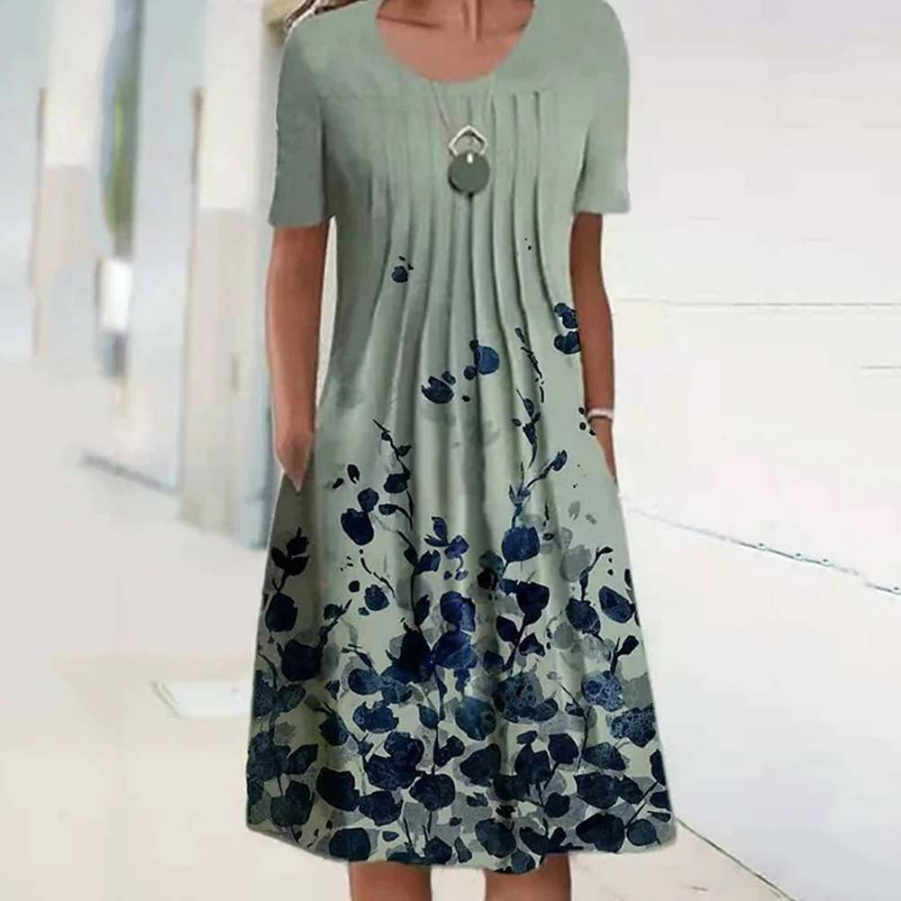 😍🦋【40-100KG】2025, primavara si vara, noua moda rochie imprimata pentru dama cu gat rotund
