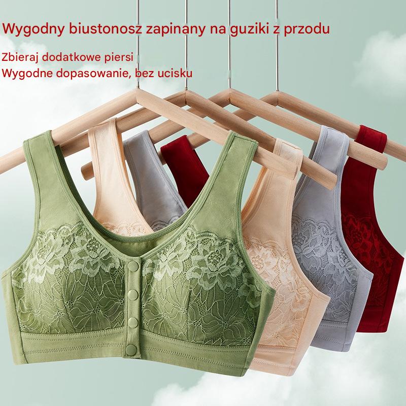 😍【3 bucăți】Sutien de damă din dantelă fără sârmă, închidere confortabilă în față 💨【40-100 kg】