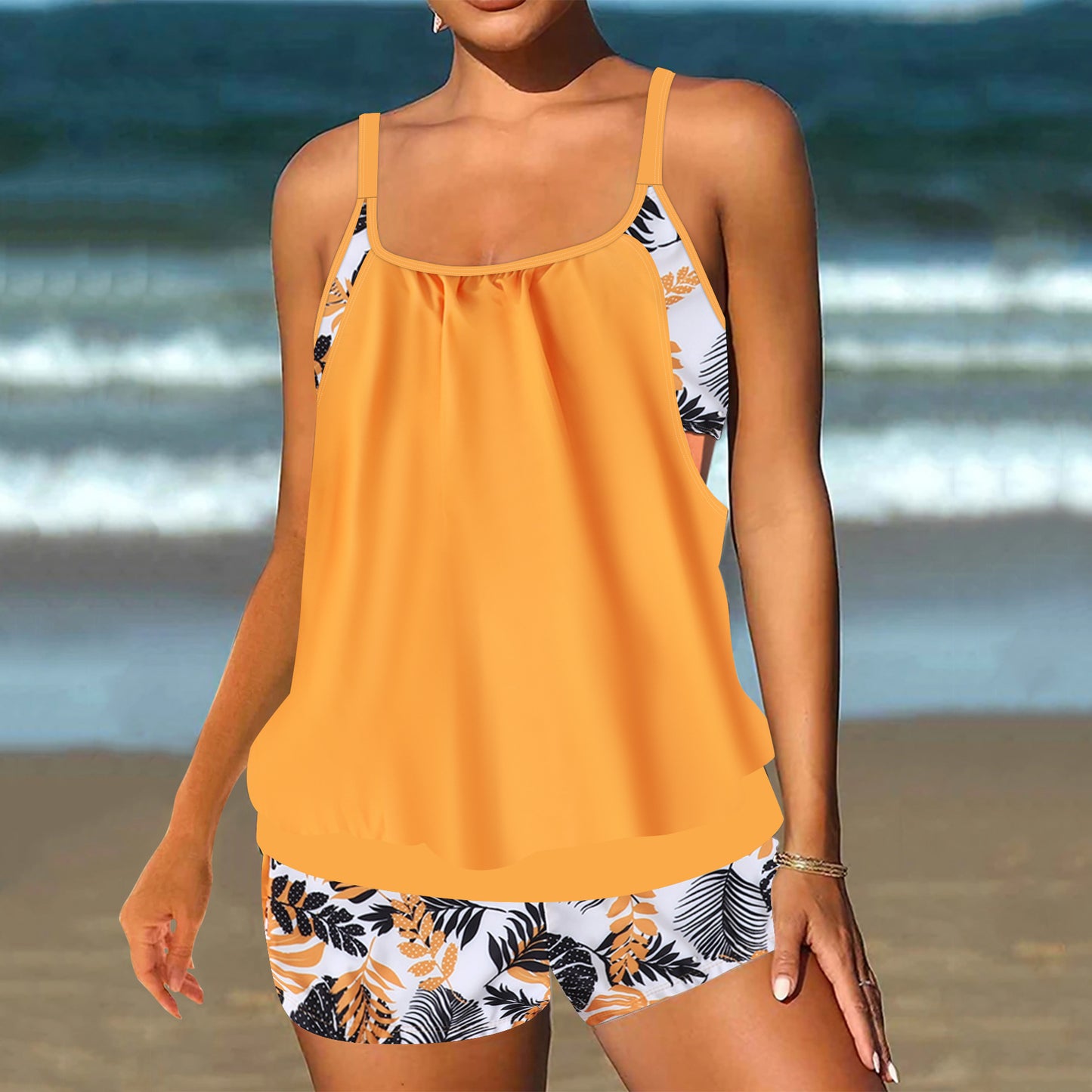 🏖️👙🌴【S-5XL】Costum de baie elegant, din două piese, mărime mare, cu imprimeu