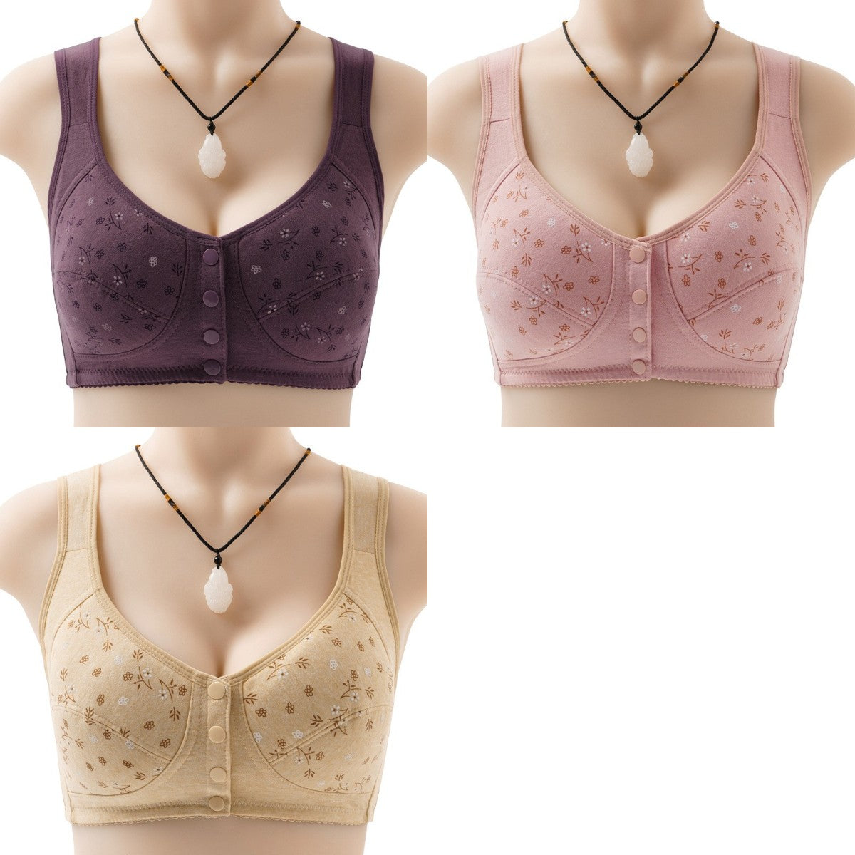 😍40-100kg❤️【3 buc】【S-6XL】Sutien fără fir pentru femei cu nasturi în față