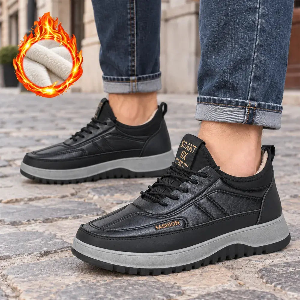 Botas de nieve casuales e impermeables para hombre, de cuero auténtico, antideslizantes y con grueso forro de felpa.