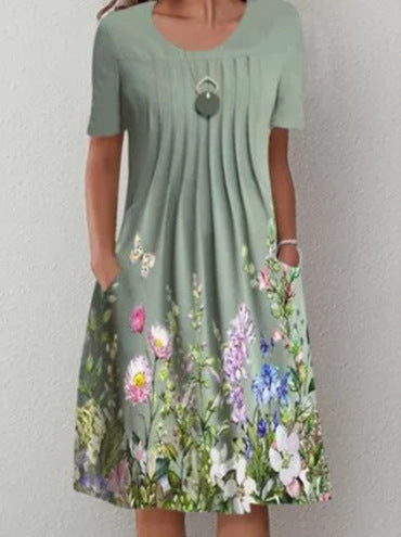 😍🦋【40-100KG】2025, primavara si vara, noua moda rochie imprimata pentru dama cu gat rotund