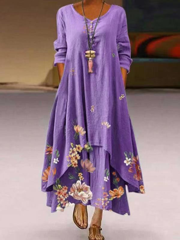 🌸【S-5XL】2025 Wiosna Nowa Moda Damska Elegancka Sukienka Z Długim Rękawem Nadrukiem