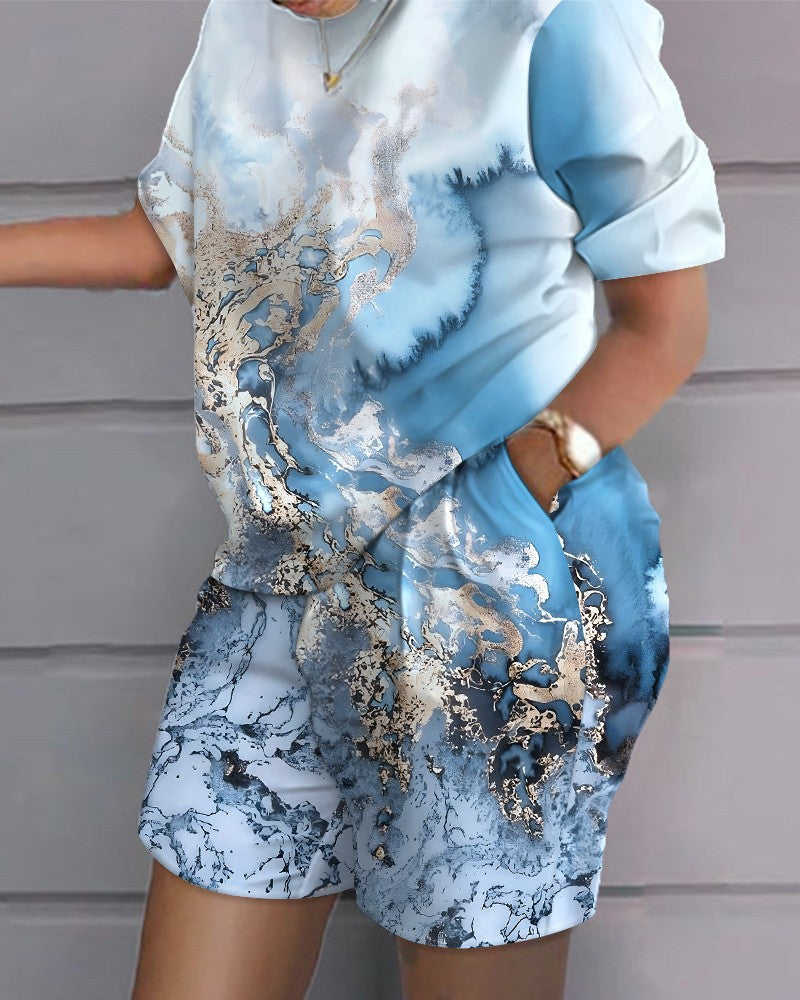 😍【S-4XL】 Modny damski garnitur casual w stylu hip-hop (top + spodenki) -Przyjemna bawełniana tkanina