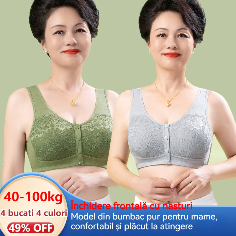 😍【3 bucăți】Sutien de damă din dantelă fără sârmă, închidere confortabilă în față 💨【40-100 kg】