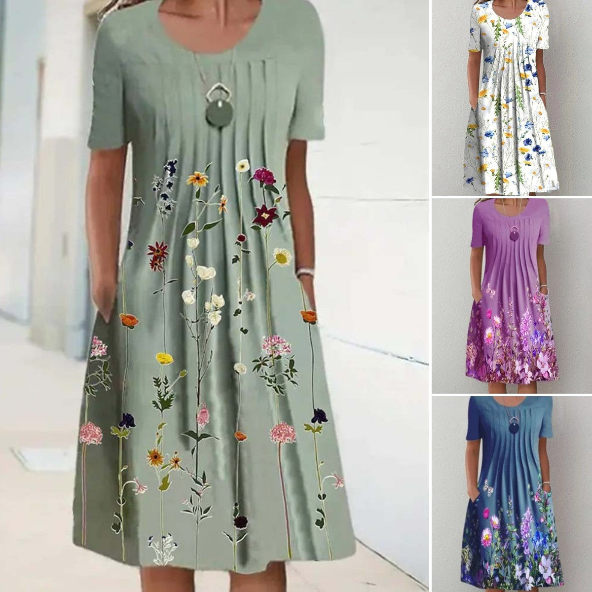 😍🦋【40-100KG】2025, primavara si vara, noua moda rochie imprimata pentru dama cu gat rotund