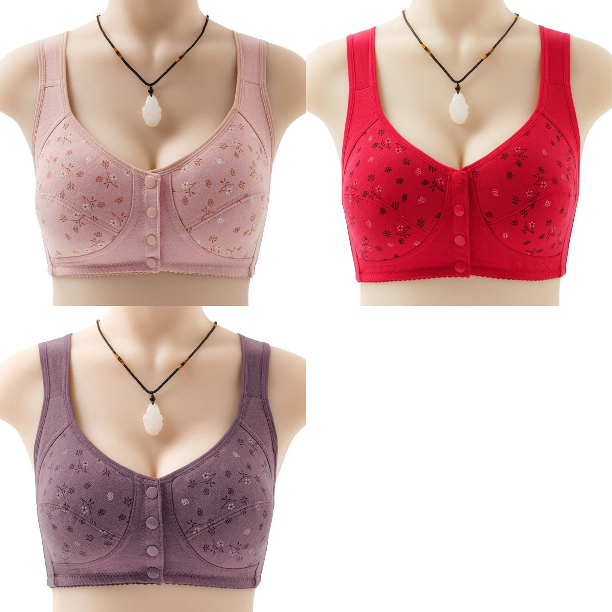 😍40-100kg❤️【3 buc】【S-6XL】Sutien fără fir pentru femei cu nasturi în față