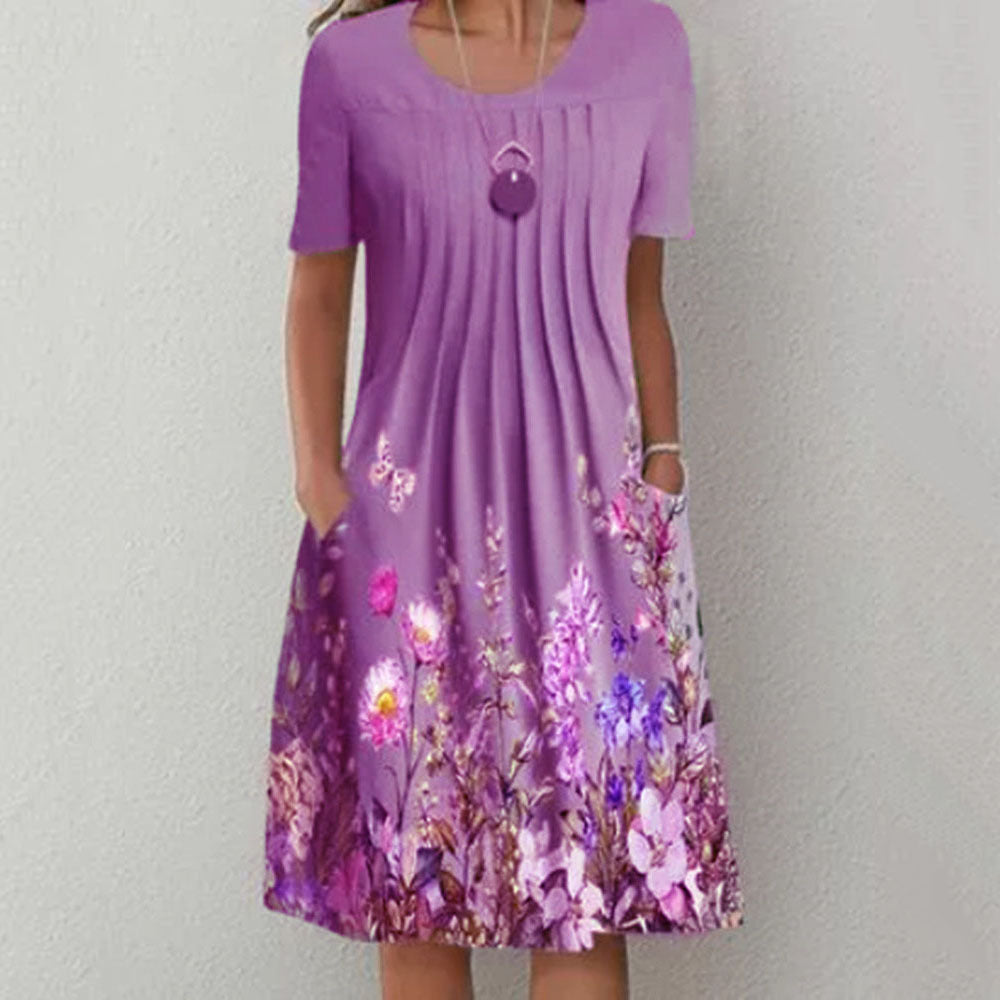😍🦋【40-100KG】2025, primavara si vara, noua moda rochie imprimata pentru dama cu gat rotund