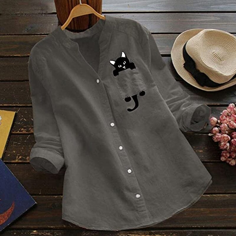 ✨🌈【Novi ljetni stil🔥】【S-3XL】Ljetna pamučna košulja s mačjim printom i V-izrezom, novo u 2026.