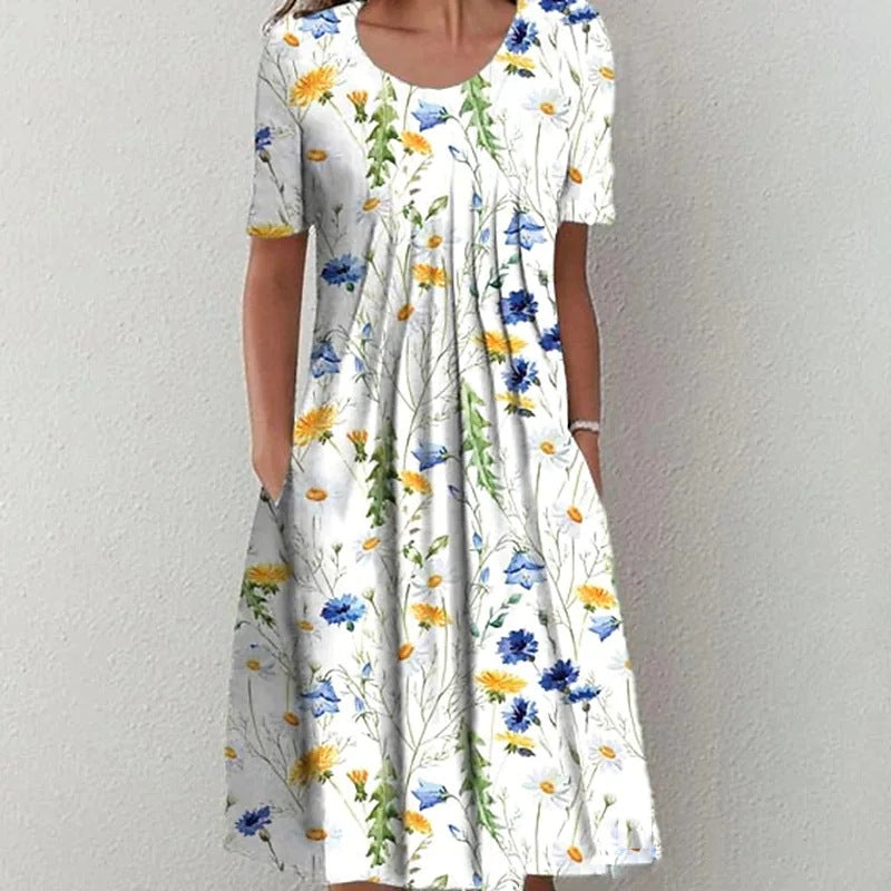 😍🦋【40-100KG】2025, primavara si vara, noua moda rochie imprimata pentru dama cu gat rotund