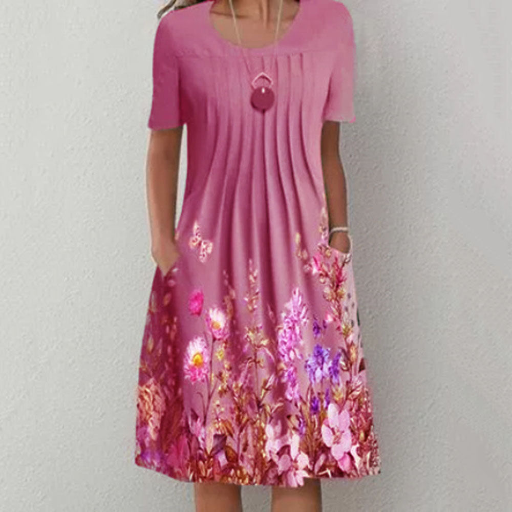 😍🦋【40-100KG】2025, primavara si vara, noua moda rochie imprimata pentru dama cu gat rotund