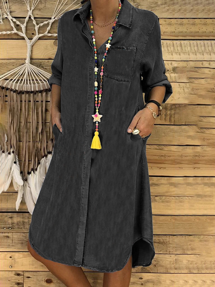 🔥💙💜🖤【Rabat ograniczony czasowo】【S-5XL】2025 plus size ladies denim dress casual dress plain color