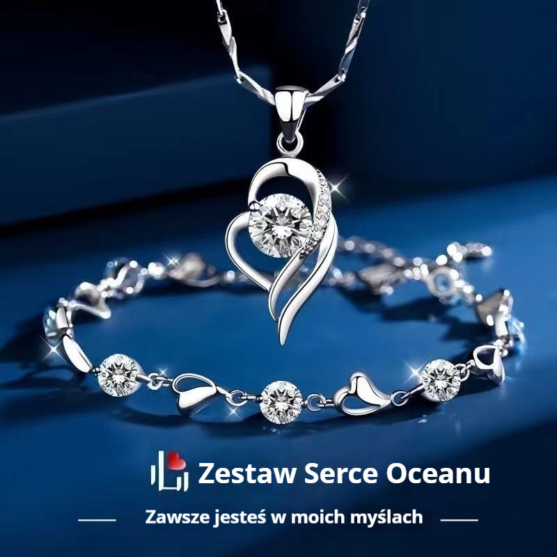✨✨【Kup 1, a 1 otrzymasz gratis】💎Serce oceanu 925 srebro bransoletka + naszyjnik zestaw