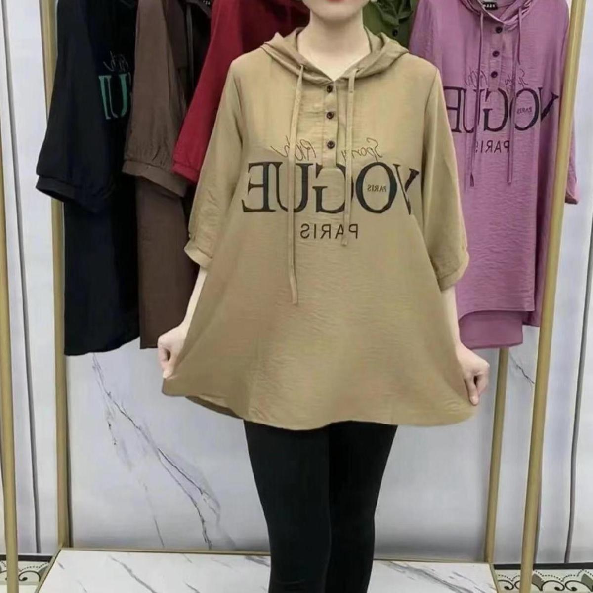 💞🔥【XL-6XL】🔥2025 lato nowy swobodny płaszcz, modny i uniwersalny luźny i zakrywający ciało T-shirt z nadrukiem liter