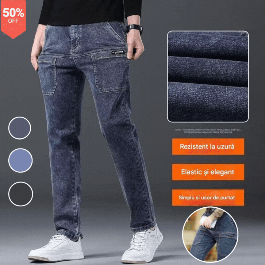 👏【Reducere pe timp limitat】👍【28-36】👖👖Blugi durabili pentru bărbați, cu picioare drepte, cu buzunare multiple