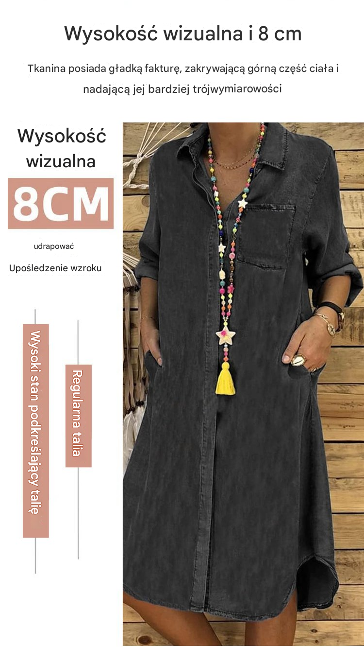 🔥💙💜🖤【Rabat ograniczony czasowo】【S-5XL】2025 plus size ladies denim dress casual dress plain color
