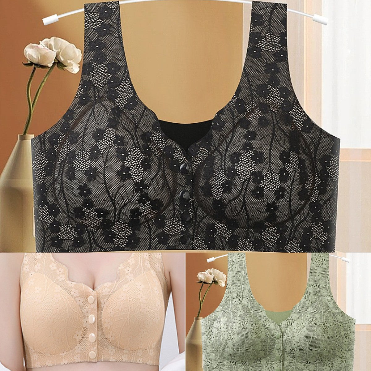 😍【Pakiet 3 sztuk】Biustonosz damski zapinany z przodu, bez fiszbin ❤️【40-100kg】