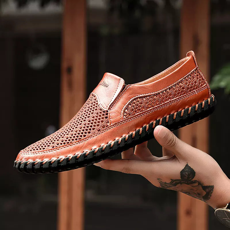 【38-48】👞Nowe męskie buty ze skóry siatkowej na wiosnę i lato - duże rozmiary - prawdziwa skóra bydlęca, odporne na pot i nieprzyjemny zapach, oddychające i wygodne