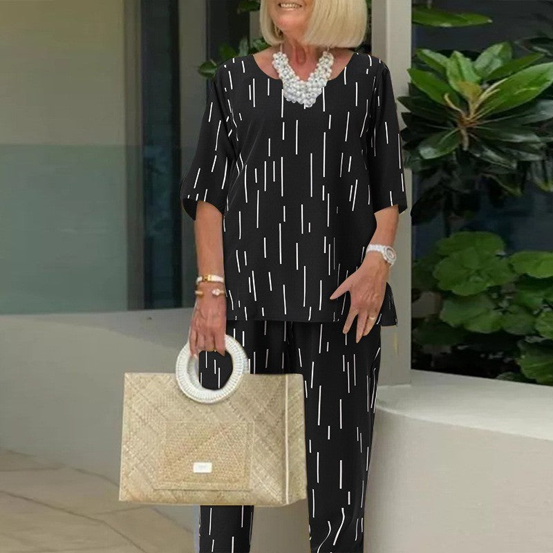 đĽđĽăTopy + KalhotyăđđăS-5XLăJaro a lĂŠto 2025 NovĂ˝ mĂłdnĂ kulatĂ˝ vĂ˝stĹih s pÄtibodovĂ˝mi rukĂĄvy, volnĂ˝ dvoudĂlnĂ˝ oblek