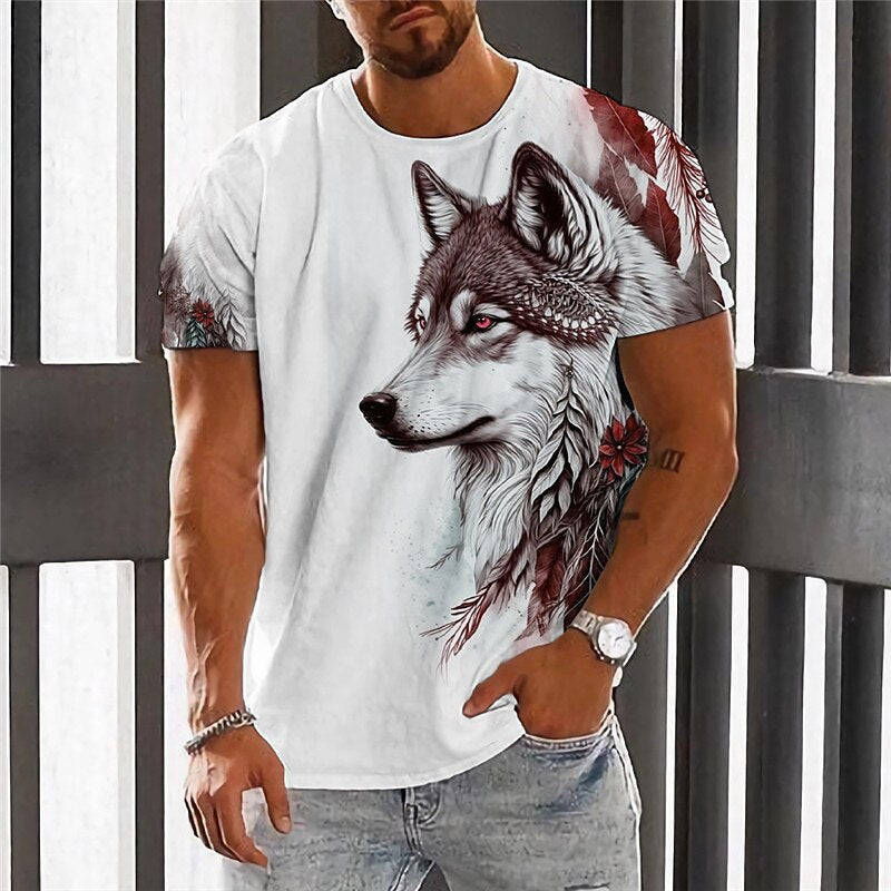 👕👕【2XS-6XL】Letní novinka 2025 Pánské ležérní sportovní tričko Wolf s 3D potiskem, krátký rukáv, velká velikost