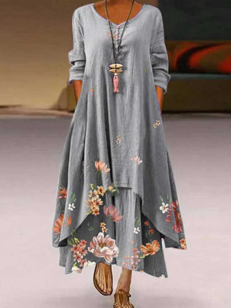 🌸【S-5XL】2025 Wiosna Nowa Moda Damska Elegancka Sukienka Z Długim Rękawem Nadrukiem