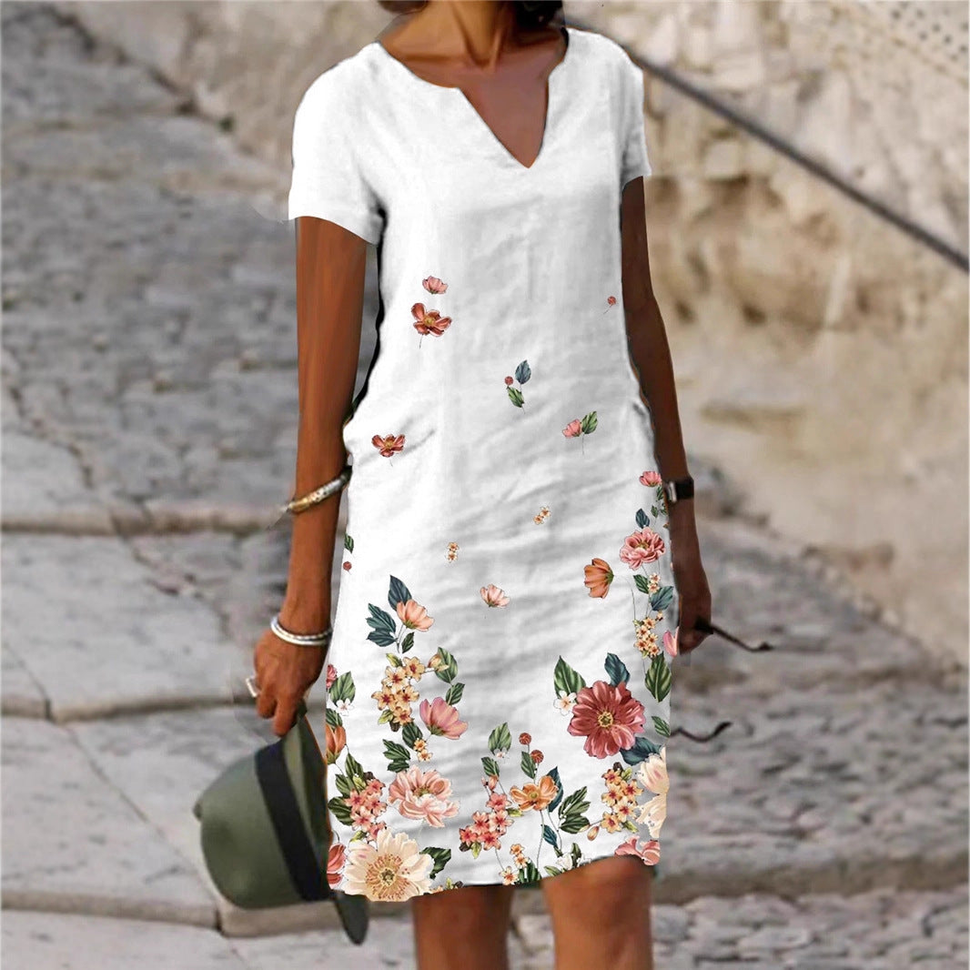 【S-3XL】🌺🦋Vestido de manga corta con cuello en V y estampado de mariposas y flores