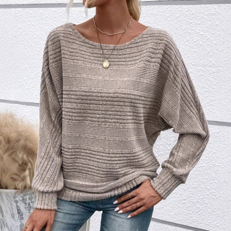 🎉 50% popusta✨ 【S-3XL】Jednobojni top s okruglim izrezom, dugim rukavima i mekim i udobnim prugastim uzorkom