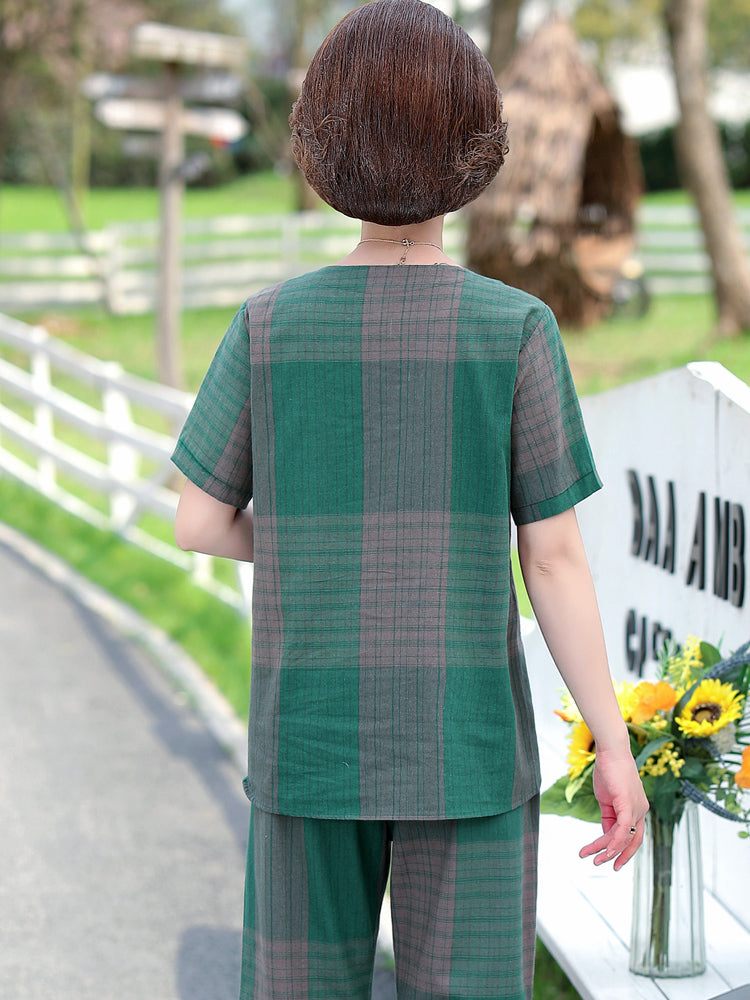 💖【M-4XL】Nowy dwuczęściowy kombinezon w kratę: top + spodnie casual - 4038460