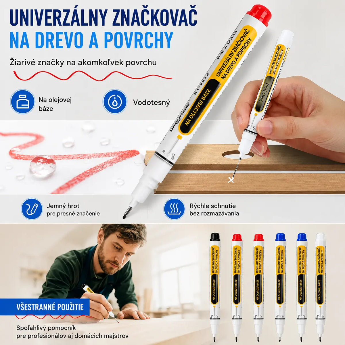 【Balenie 10 ks】🛠️ Rýchloschnúci permanentný popisovač na olejovej báze – Precízny tenký hrot na kov, plast, drevo a ďalšie materiály ⚡
