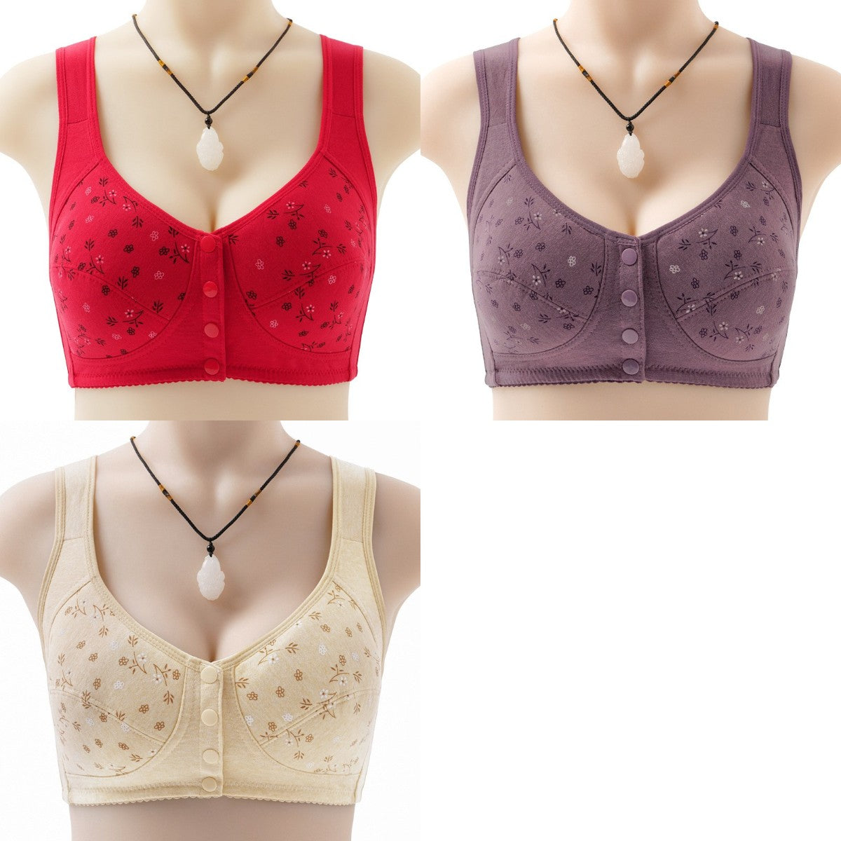 😍40-100kg❤️【3 buc】【S-6XL】Sutien fără fir pentru femei cu nasturi în față