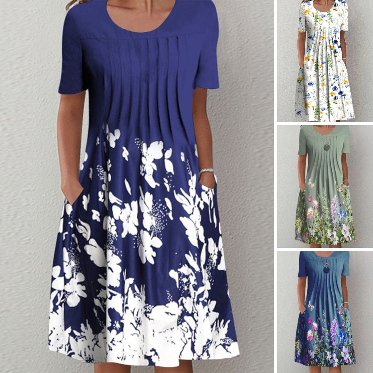 😍🦋【40-100KG】2025, primavara si vara, noua moda rochie imprimata pentru dama cu gat rotund
