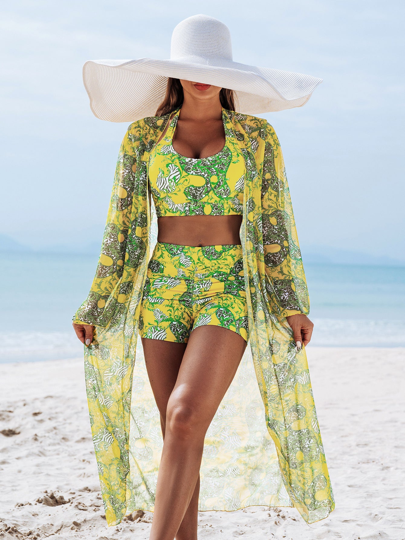 ☀️【Reducere pe timp limitat】👙【S-2XL】Bikini de damă din trei piese cu imprimeu sexy de înaltă calitate