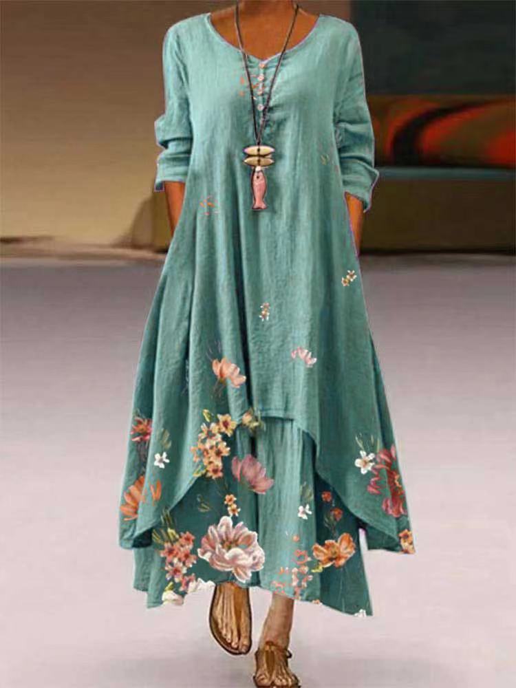 🌸【S-5XL】2025 Wiosna Nowa Moda Damska Elegancka Sukienka Z Długim Rękawem Nadrukiem
