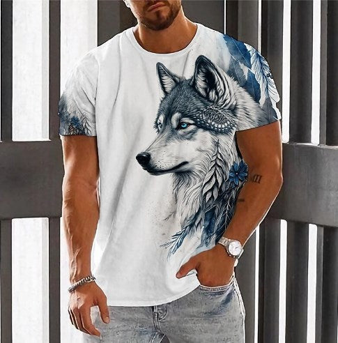 👕👕【2XS-6XL】Vară nou 2025 Tricou sport casual pentru bărbați Wolf cu imprimare 3D, mânecă scurtă, mărime mare