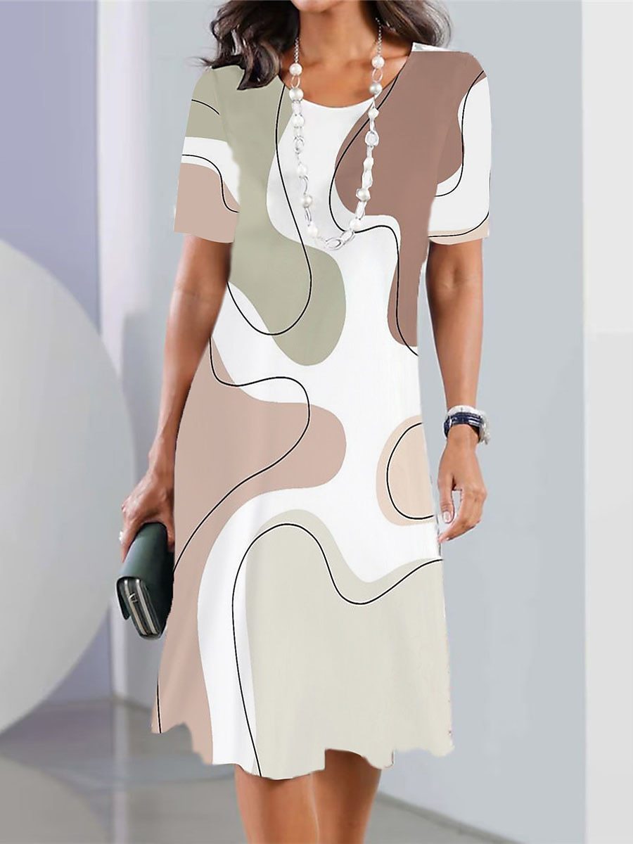 👗【XS-5XL】Vestido sencillo y elegante de mujer con cuello redondo y estampado digital